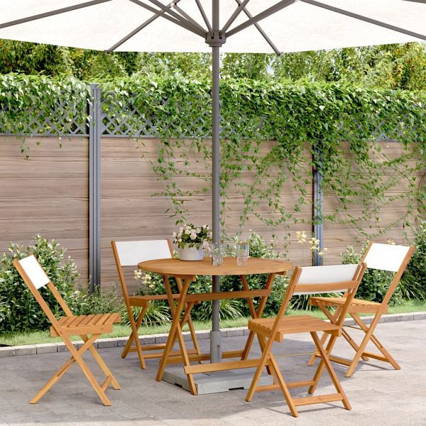 vidaXL 5-tlg. Garten-Essgruppe Stoff und Massivholz Cremeweiß, 3281772