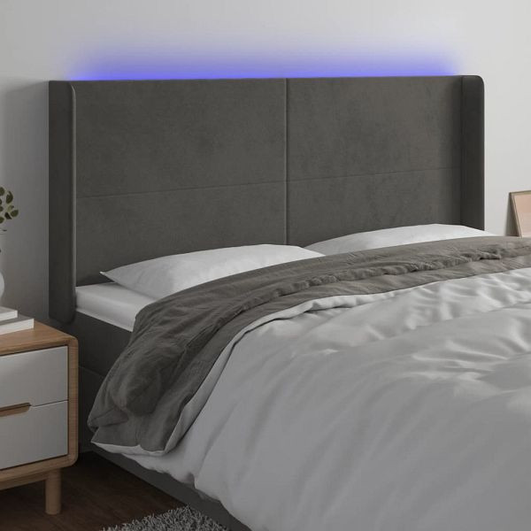 vidaXL LED Kopfteil Dunkelgrau 183x16x118/128 cm Samt, 3123829