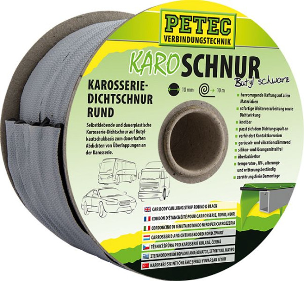 Petec Karo - Schnur, Karosseriedichtschnur, Buthyl, Rund, Schwarz, 10 mm x 10 m, 87510