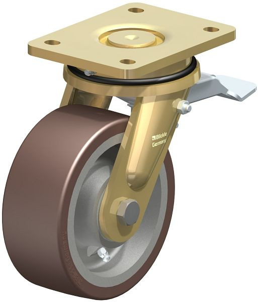 Blickle LS-GB 152K-ST Stahlgeschweißte Schwerlast-Lenkrolle, schwere Drehkranz-Ausführung mit Feststeller, Blickle Besthane®, Braun, 755031