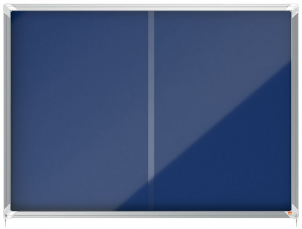 Nobo Premium Plus Schaukasten für den Innenbereich 18 x A4, mit Filz, Schiebetür, Farbe: Blau, 1915334