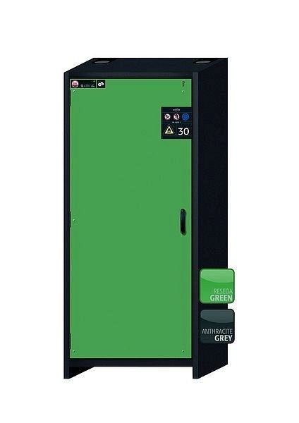 asecos Sicherheitsschrank Q-CLASSIC-30, Q30.195.086.WD in resedagrün RAL 6011 mit 4x Auszugswanne Standard (Edelstahl), 31008-068-30056