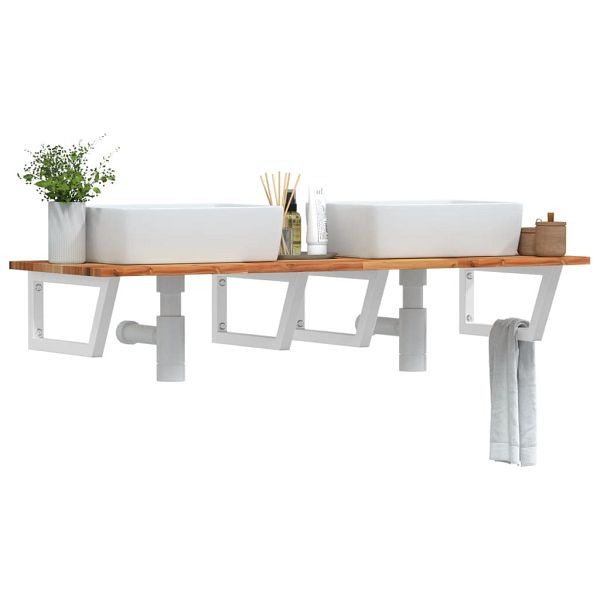 vidaXL Waschbeckenregal Wandmontage Stahl und Akazienholz, 3302842