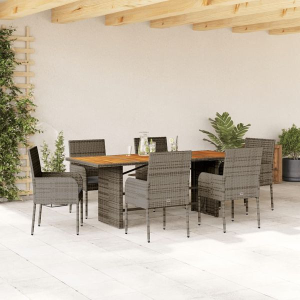 vidaXL 7-teilig Garten-Essgruppe mit Kissen Grau Poly Rattan, 3213512