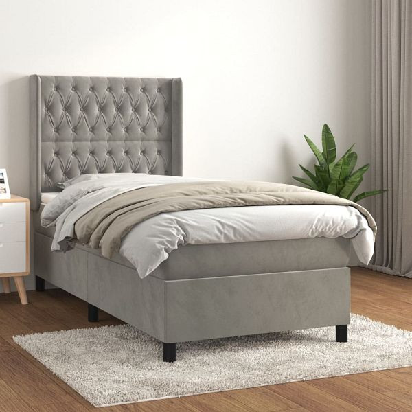 vidaXL Boxspringbett mit Matratze Hellgrau 90x200 cm Samt, 3132837