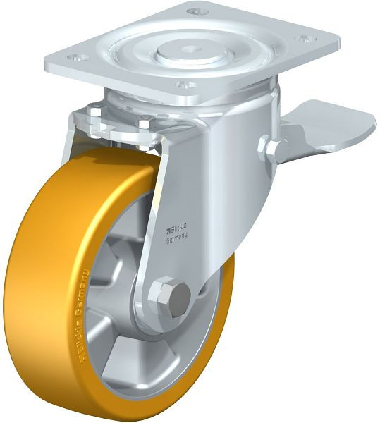 Blickle LH-ALTH 150K-ST Stahlblech-Lenkrolle, Schwerlast-Ausführung, mit Anschraubplatte & Feststeller, Blickle Extrathane®, Hellbraun, 337840