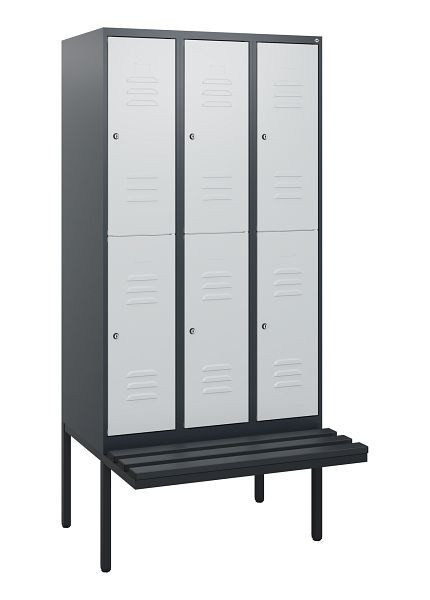 C+P Doppelstöckiger Spind Classic PLUS, 3 Abteile, 1950x900x815mm, 7016/7035, Zylinderschlösser, schwebende Sitzfläche, 0803405-30 S10088