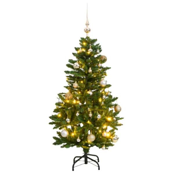 vidaXL Künstlicher Weihnachtsbaum Klappbar 150 LEDs & Kugeln 120 cm, 3210093