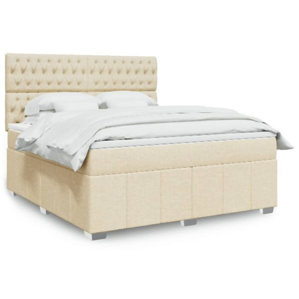 vidaXL Boxspringbett mit Matratze Creme 180x200 cm Stoff, 3294059