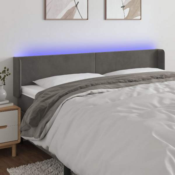vidaXL LED Kopfteil Dunkelgrau 163x16x78/88 cm Samt, 3123011