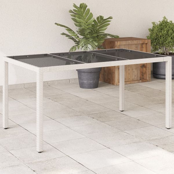 vidaXL Gartentisch mit Glasplatte Weiß 150x90x75 cm Poly Rattan, 368126