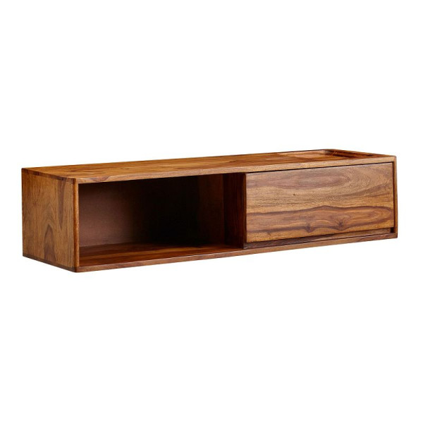 Wohnling Lowboard Hängend Sheesham Massivholz 108x25x34 cm TV-Schrank Braun, Design Fernsehtisch mit Stauraum, mit Staufach und einer Schublade, WL6.524