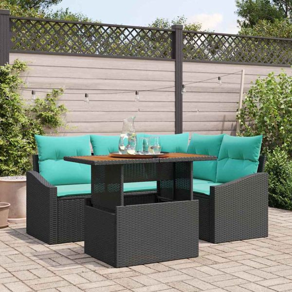vidaXL Garten Essgruppe mit Kissen 5-teilig Schwarz und Teal, 3349836