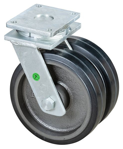 BS Rollen Schwerlastdoppelrolle, Rad-Breite 2x75 mm, Rad-Ø 300 mm, Tragfähigkeit 1700 kg, Elastik-Reifen schwarz, Radkörper Guss, Kugellager, S100.B81.300