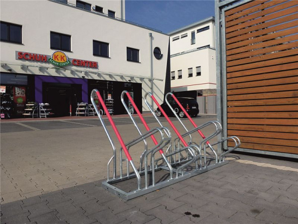 Schake Fahrradständer mit Anlehnbügel, Rahmen aus Winkelprofil, Bügel für Radeinstellung Ø 19 mm, Rundrohr, Fahrradreifenbreite bis 55 mm, 420_40H