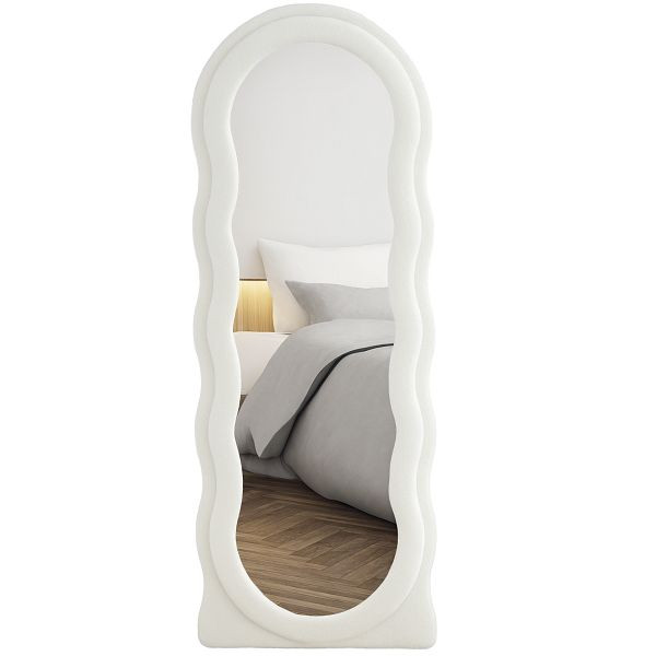 HOMCOM Ganzkörperspiegel 160 x 60 cm Gewölbter Standspiegel mit Wellendesign Bruchsichere Glas Weiß, 831-861V81WT