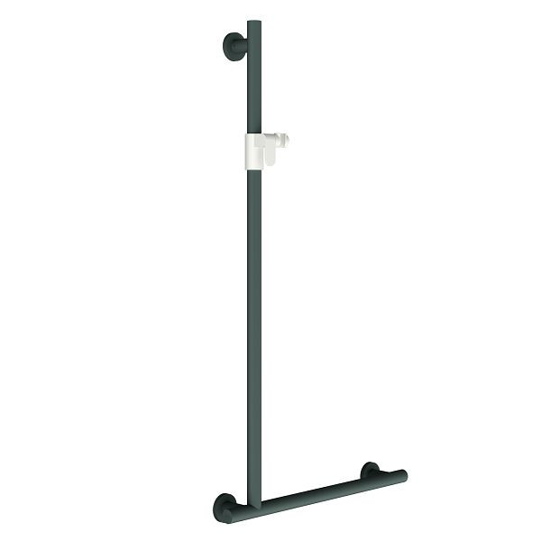 KWC Winkelgriff, MEDCARE, Edelstahl, grau, 90 Grad, 606x1123x84 mm, Ausführung rechts, Brausehalter, 3600003772