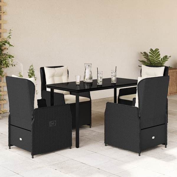 vidaXL 5-tlg. Garten-Essgruppe mit Kissen Schwarz Poly Rattan, UV-beständig, 3262835
