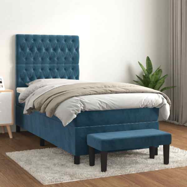 vidaXL Boxspringbett mit Matratze Dunkelblau 80x200 cm Samt, 3137993