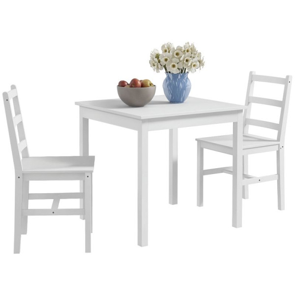 HOMCOM 3-teilige Essgruppe Sitzgruppe Tisch mit Stühlen, Massivholz, Weiß, 835-914V00WT