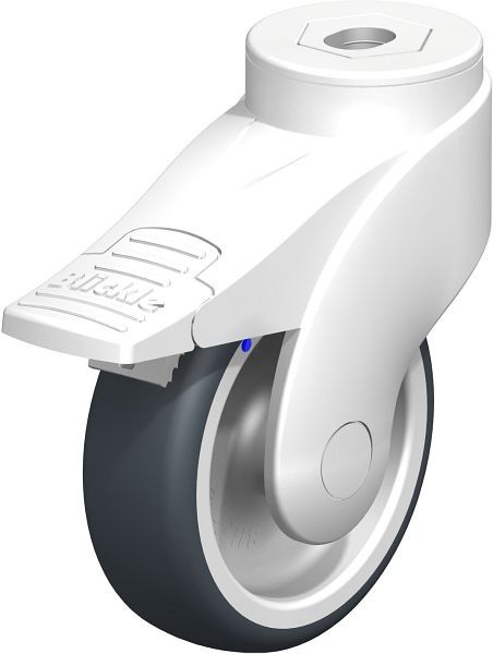 Blickle LWKX-TPA 101G-FI Kunststoff-Lenkrolle WAVE, rostfrei, mit Rückenloch & Feststeller, Thermoplastisches Gummi-Elastomer, Grau, 744658