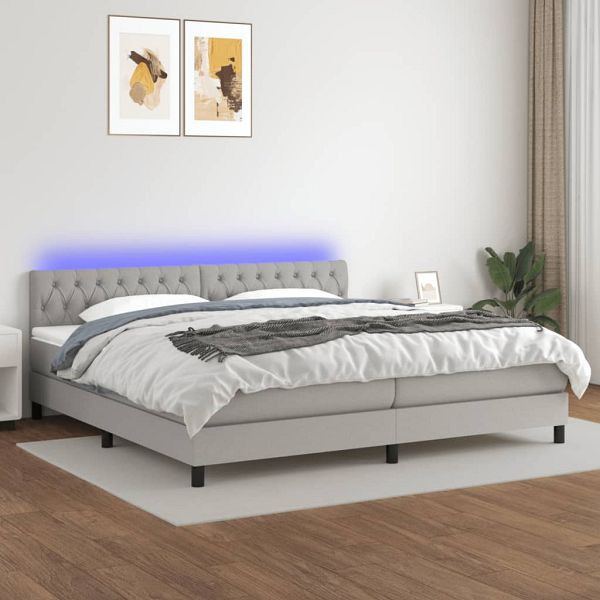vidaXL Boxspringbett mit Matratze & LED Hellgrau 200x200 cm Stoff, 3133421