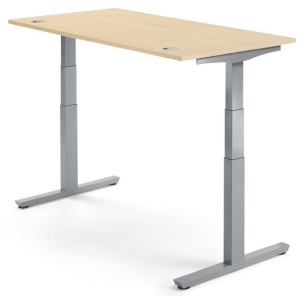 Deskin Sitz-/ Stehschreibtisch MULTI M pro, Ahorndekor, B 1600 x T 800 x H 650 - 1250 mm, Alusilber, 288433