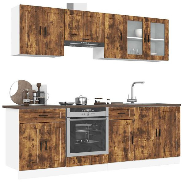 vidaXL 8-tlg. Küchenschrank-Set Kalmar Räuchereiche Holzwerkstoff, 3314846
