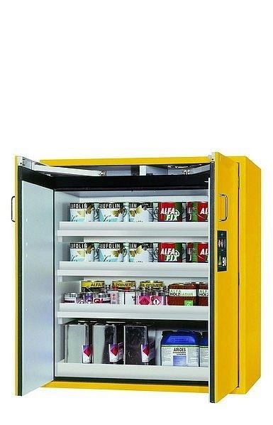 asecos Sicherheitsschrank S-CLASSIC-90, S90.129.120 in sicherheitsgelb RAL 1004 mit 3x Wannenboden Standard (Polypropylen), 30121-002-30166