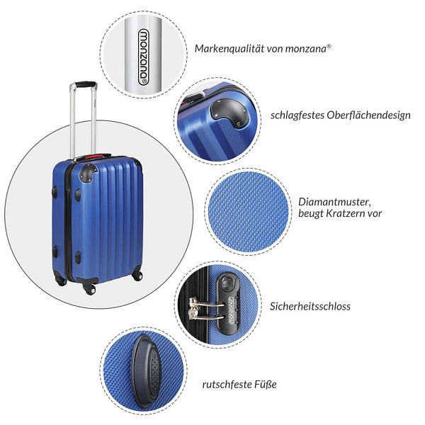 monzana Hartschalenkoffer XL Rollen 360º Reisekoffer 90L Blau ABS, 103084