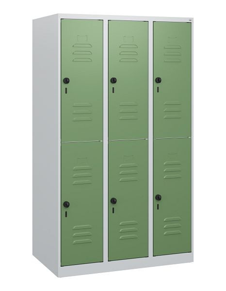 C+P Doppelstöckiger Spind Classic PLUS, 3 Abteile, 1530x900x500mm, 7035/6011, Drehriegel, 0803005-30 S10006