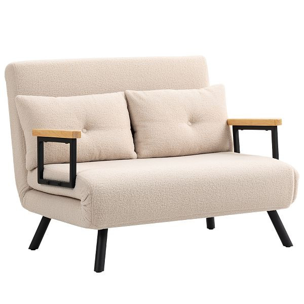 HOMCOM Schlafsofa 2er-Sofa Samtsofa, Schlaffunktion, inkl. 2 Kissen, Samtoptik, Natur + Beige + Schwarz, 839-835V01BG