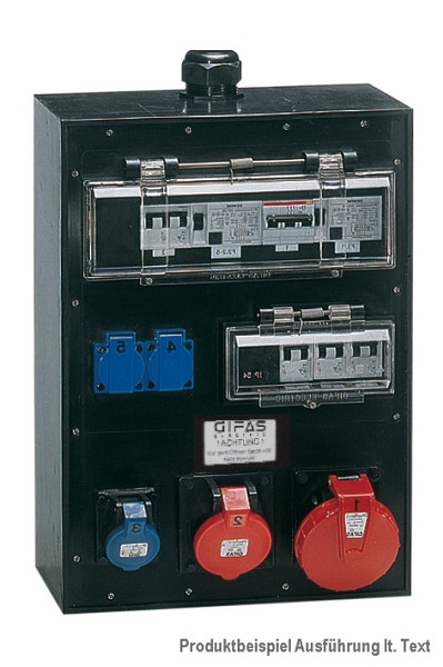 GIFAS Vollgummi-Wandverteiler Typ 7900, 3x CEE 32/400, 3x CEE 16/400, 3x Schuko, LS, 2x FI, PG unten, 265480