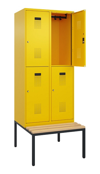 C+P Doppelstock-Spind Evolo PLUS, Bank, 4 Fächer, 2120x800x815mm, 1023/1023, Zylinderschloss, Sitzfläche Buche-Hartholz, Sitzbank, 0493507-22 S10049