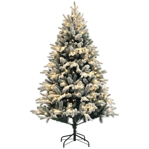 HOMCOM Künstlicher Weihnachtsbaum, 180 cm, LED-Lichter, schneebedeckt, flammenhemmend, Metall, 830-919V90GN