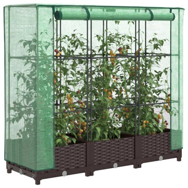vidaXL Hochbeet mit Gewächshaus-Aufsatz Rattan-Optik 120x40x123 cm, 4015797