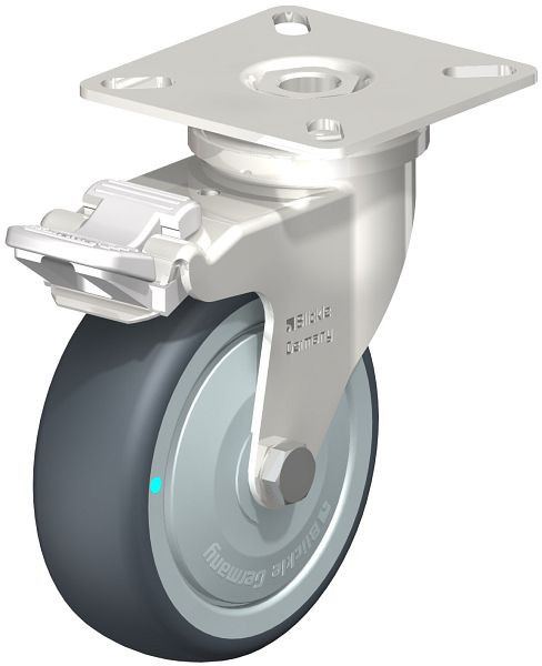 Blickle LPXA-TPA 75KD-FI-FK Edelstahl-Apparate-Lenkrolle mit Anschraubplatte & Feststeller, Thermoplastisches Gummi-Elastomer, Grau, 754838
