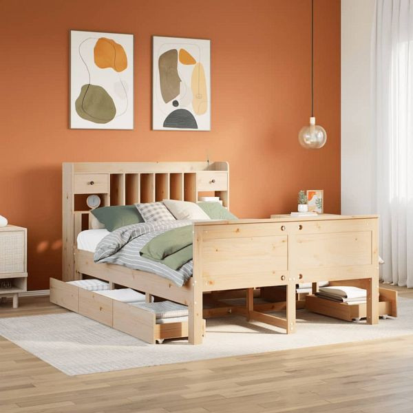 vidaXL Massivholzbett mit Regal ohne Matratze 150x200 cm Kiefernholz, 3308918