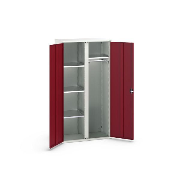 bott verso Flügeltürschrank, mit 4 Fachböden und 1 Kleiderstange, BxTxH: 1050 x550 x 2000 mm, Lichtgrau / Purpurrot, 16926579.24