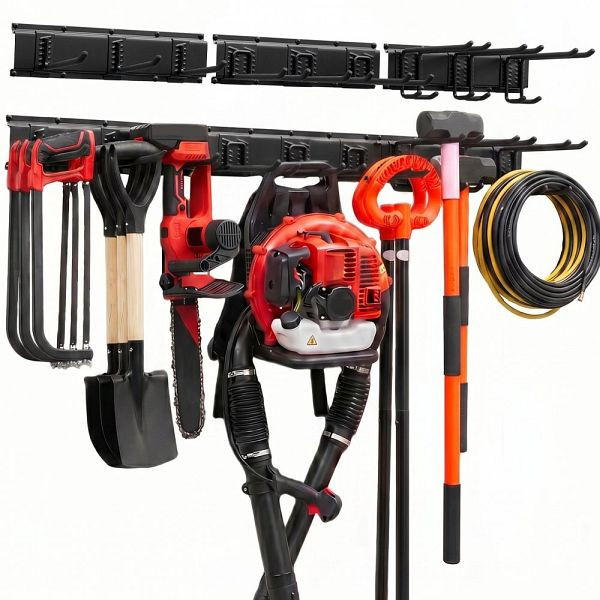 VEVOR Gerätehalter 1257,3 mm, Wandhalterung, 272 kg, Kohlenstoffstahl, 3 Schienen, 9 Haken, inkl. Schrauben & Dübel, QMGJJCBKSXB4UWIRC001V0