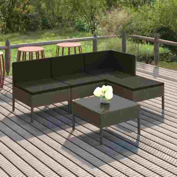 vidaXL 5-tlg. Garten-Lounge-Set mit Auflagen Poly Rattan Grau, 3094366