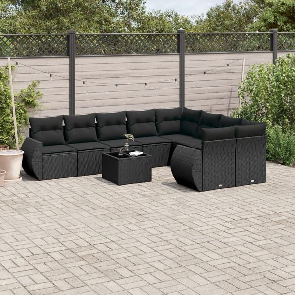 vidaXL 10-teilig Garten-Sofagarnitur mit Kissen Schwarz Poly Rattan, 3254182