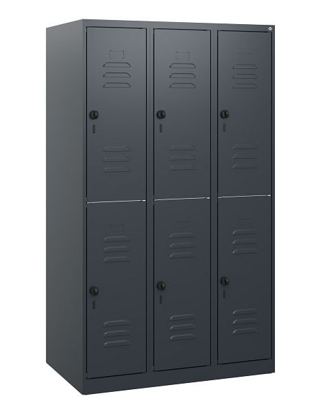 C+P Doppelstöckiger Spind Classic PLUS, 3 Abteile, 1530x900x500mm, 7016/7016, Drehriegel, 0803005-30 S10010