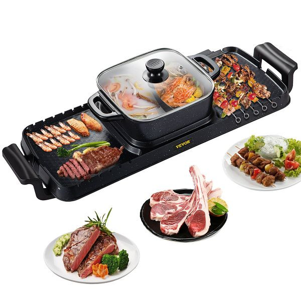 VEVOR 2 in 1 Elektrischer Hot Pot Grill, JYHG2200W220VDHBKV2