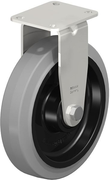 Blickle BX-POEV 200XKA-1-SG Edelstahl-Bockrolle mit Anschraubplatte, Elastik-Vollgummi, Grau, 853644