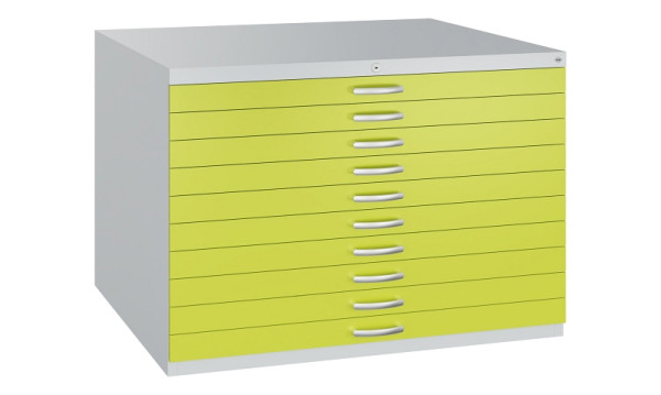 C+P Flachablageschrank Serie 7100_7200, H760xB1100xT765mm, 7035/0024, 10 Schubladenblenden doppelwandig, 7101-000 S10483
