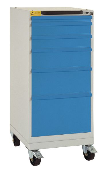 Manuflex ESD-Schubfachschrank BASETEC mobil, Nutzhöhe 900 mm mit 6 Schubfächern, Korpus lichtgrau leitfähig und Schubfächer brillantblau, LS1035.0002