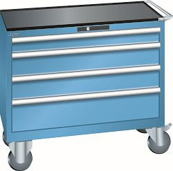 LISTA Schubladenschrank mobil 54x27E (BxTxH) 1023x572x962mm KEY Lock, Lichtblau, 4 Schubladen, Fronthöhen: 100-200mm, 78.778.010