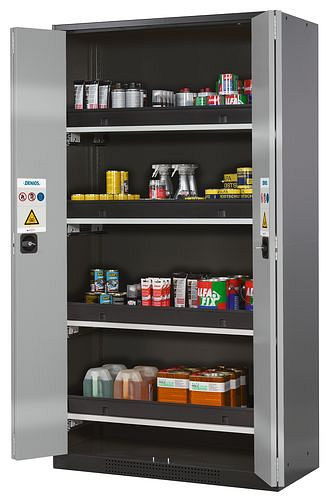 asecos Chemikalienschrank Systema-T CS-104F, Korpus anthrazit, silber, inkl. 4 Tablarauszüge, 202716
