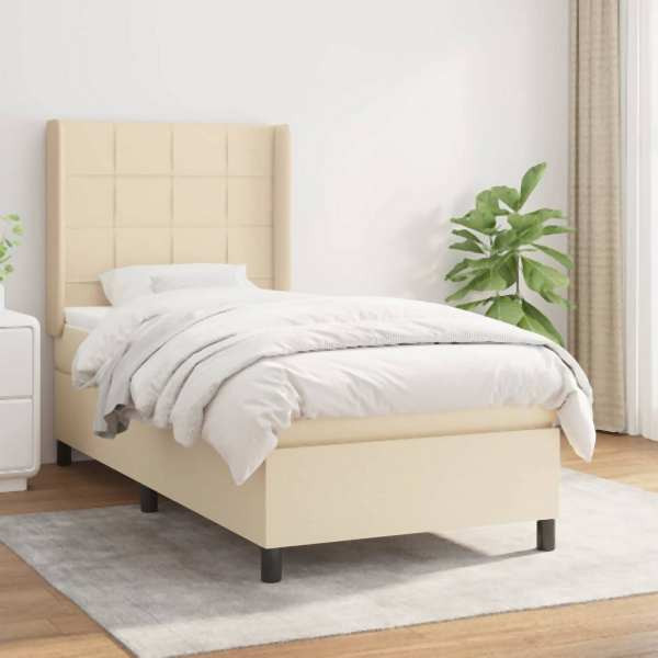 vidaXL Boxspringbett mit Matratze Creme 100x200 cm Stoff, 3131414